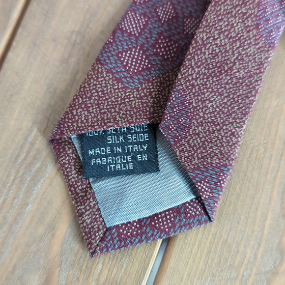 Emporio Armani 100% Silk Purple Brown Geometric Print Tie - Picture 6 of 7